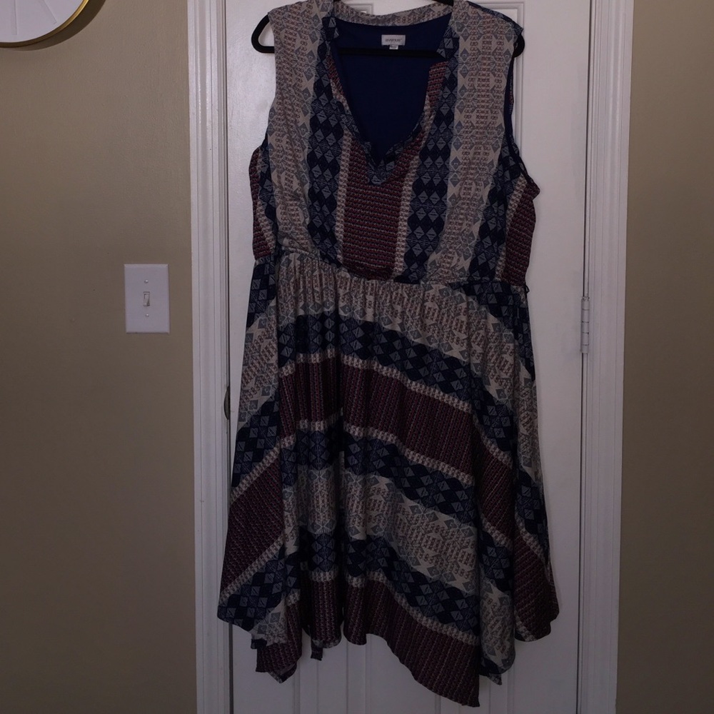 Red, White, blue patterned dress